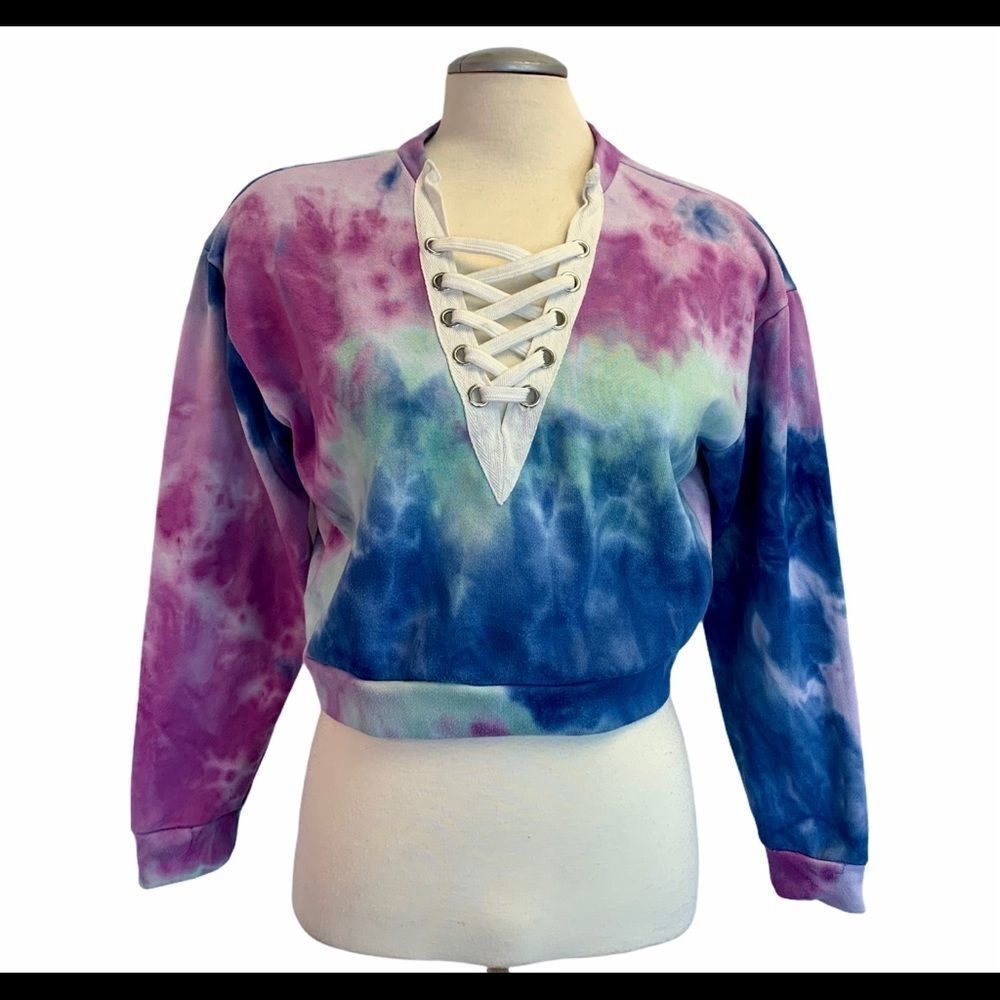 Tie-dye crisscross chest drawstring sweater size S